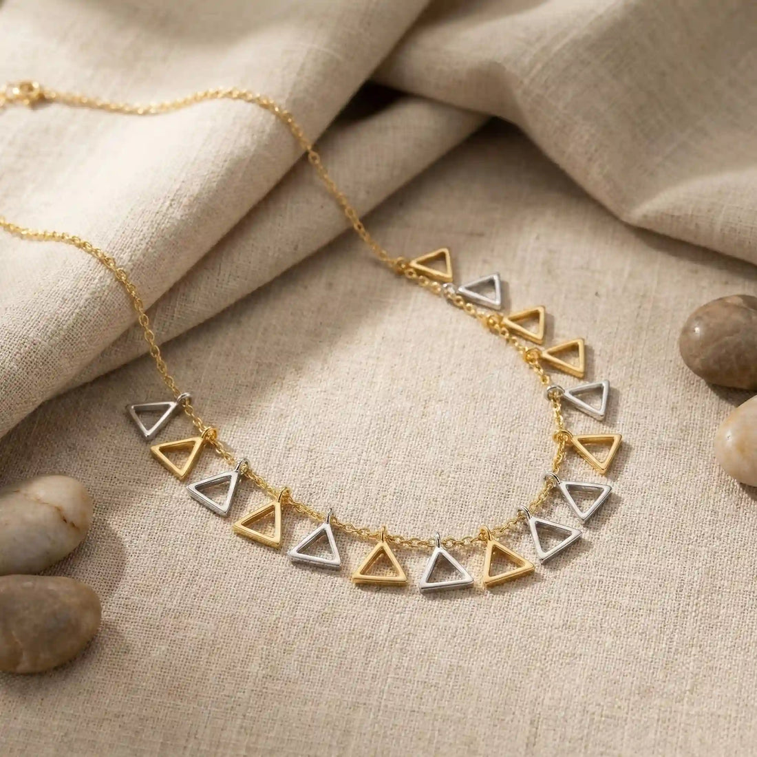 Dual Tone Triangle Charm Necklace