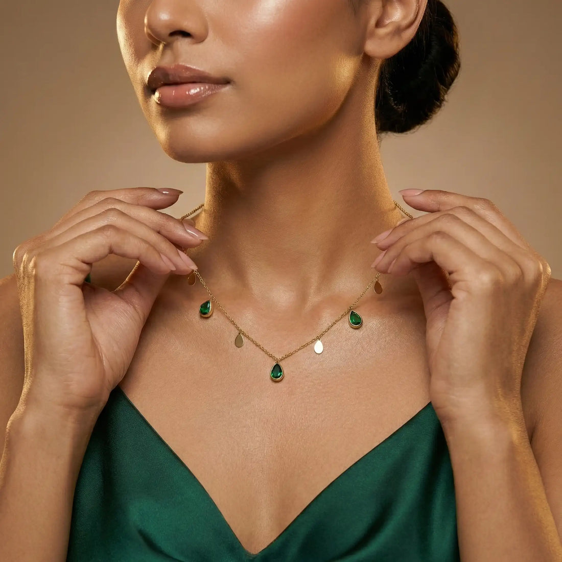 Green Teardrop Charm Necklace