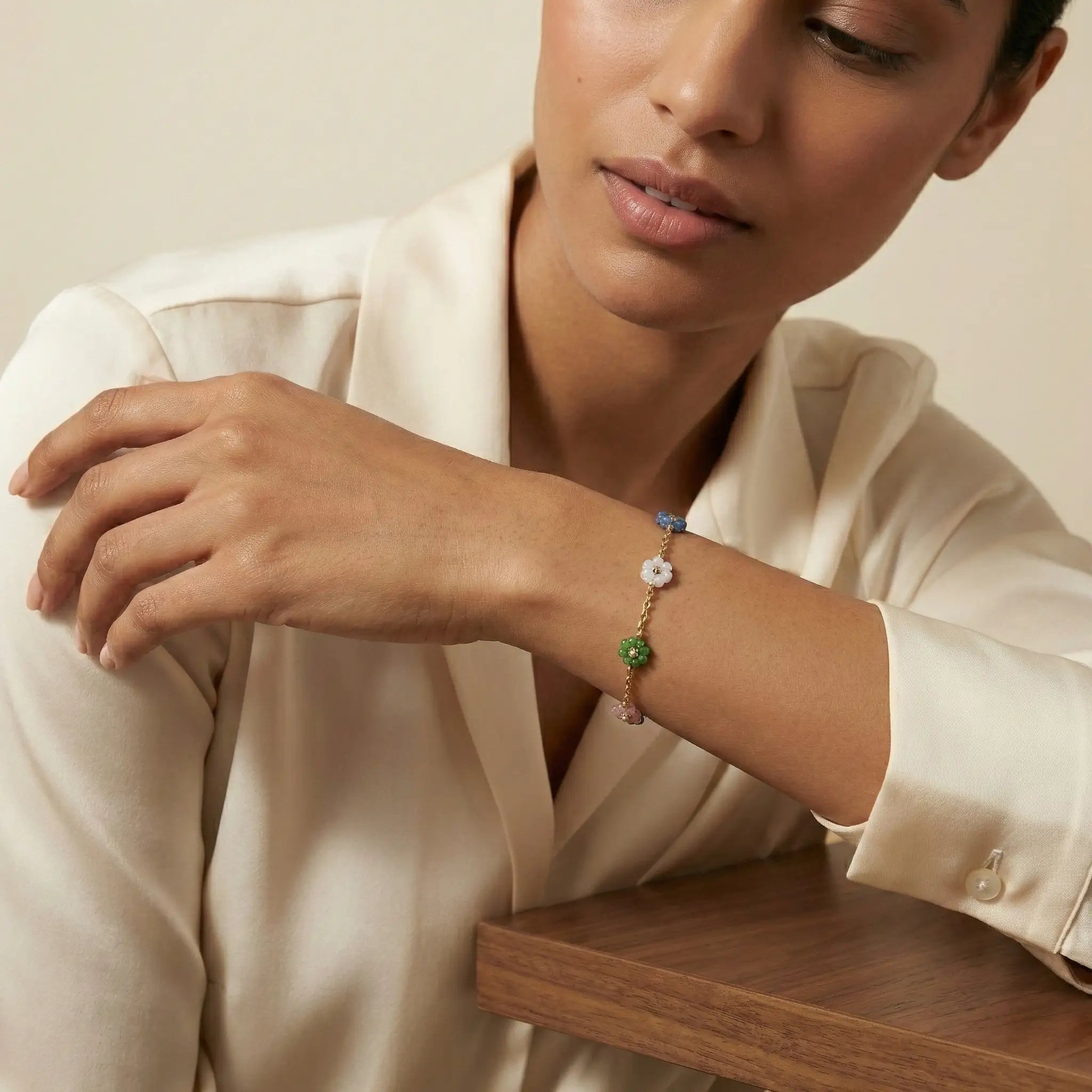 Pastel Bloom Floral Chain Bracelet