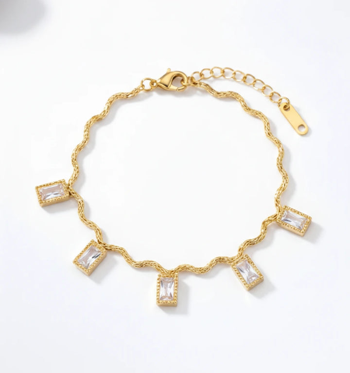 Radiant Baguette Charm Gold Bracelet
