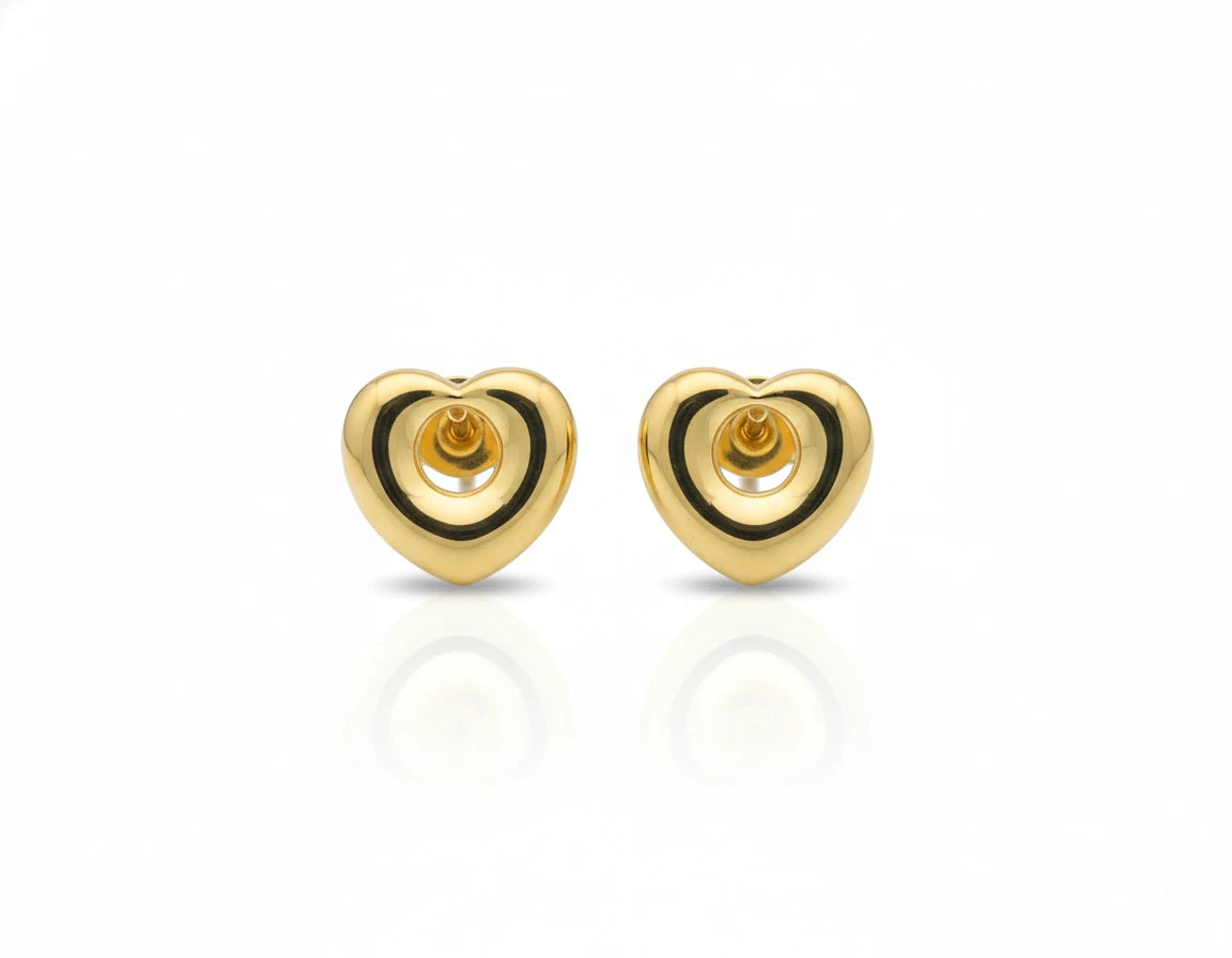 Classic Solid Heart Gold Stud Earrings