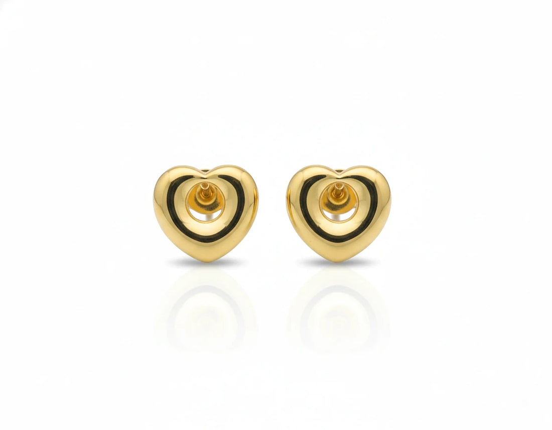 Classic Solid Heart Gold Stud Earrings