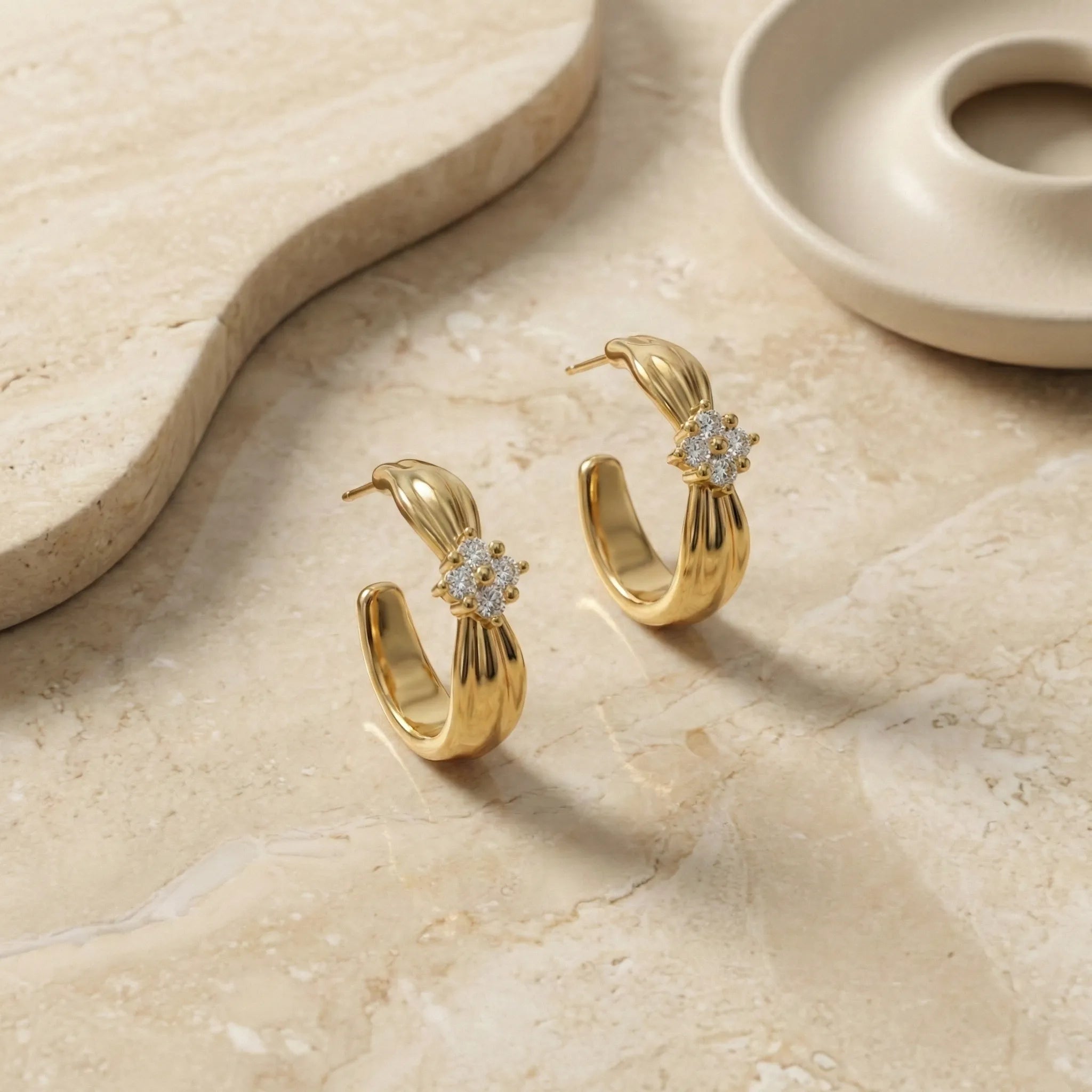 Golden Bloom Stud Hoop Earrings