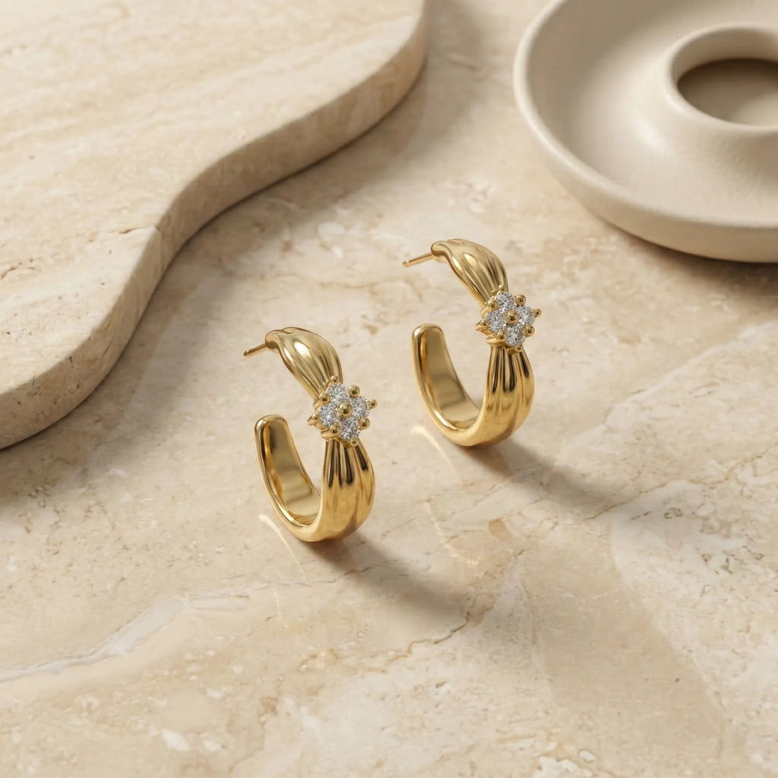 Golden Bloom Stud Hoop Earrings