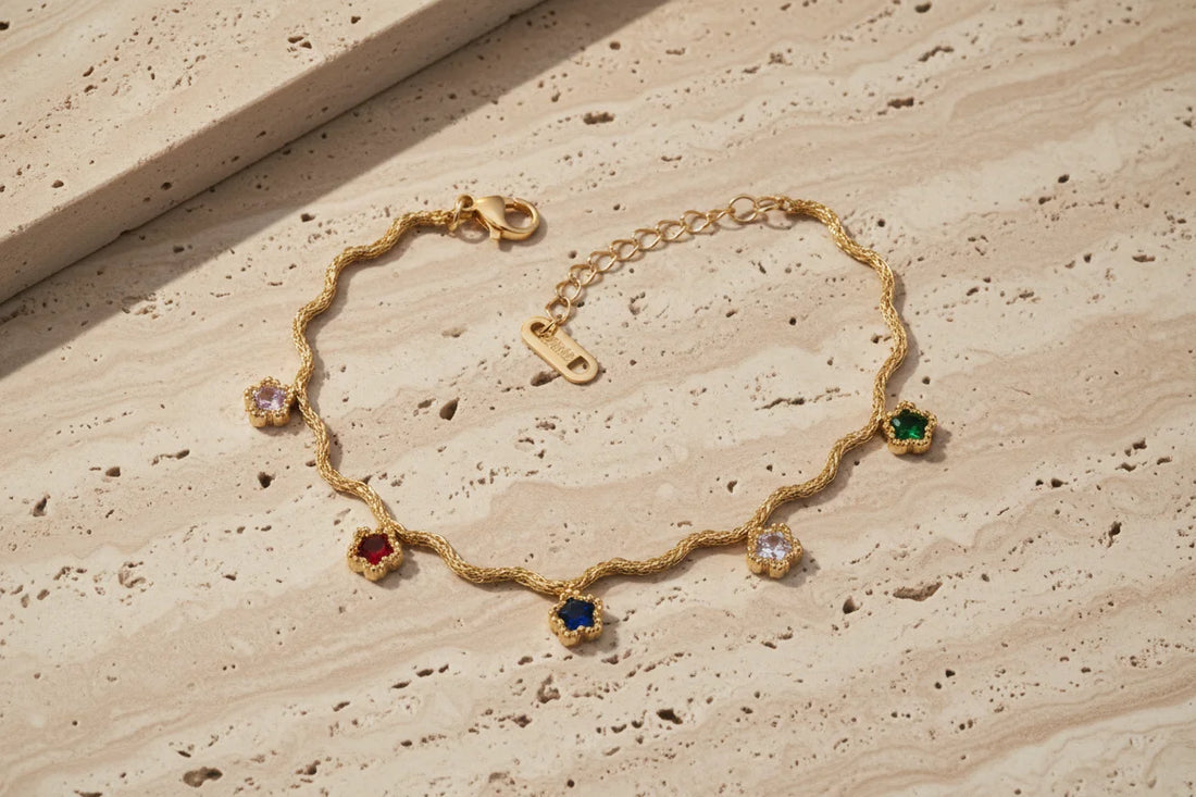 Multi-Gem Bloom Wavy Gold Bracelet