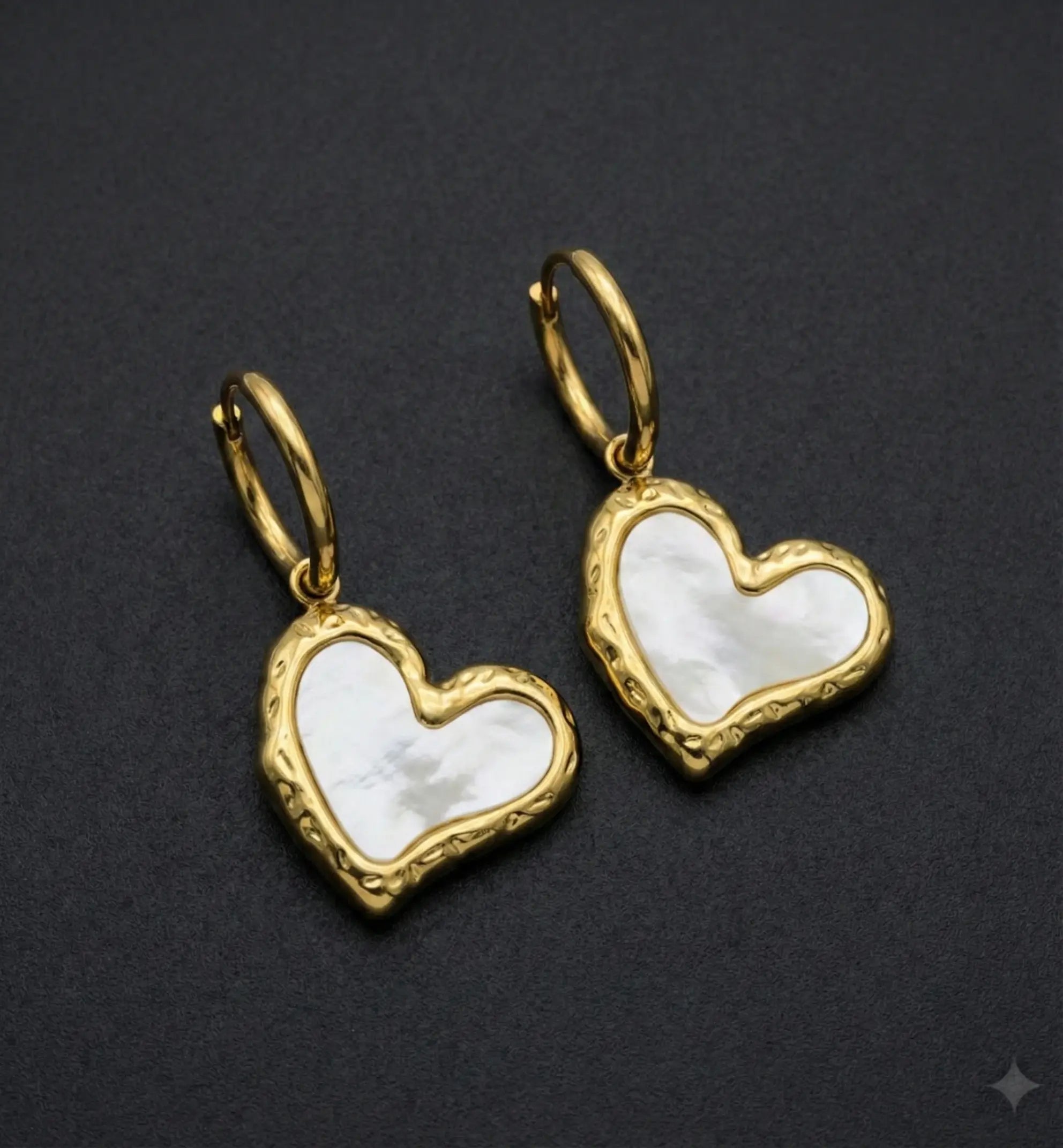 Golden Mother-of-Pearl Heart Drop Earrings