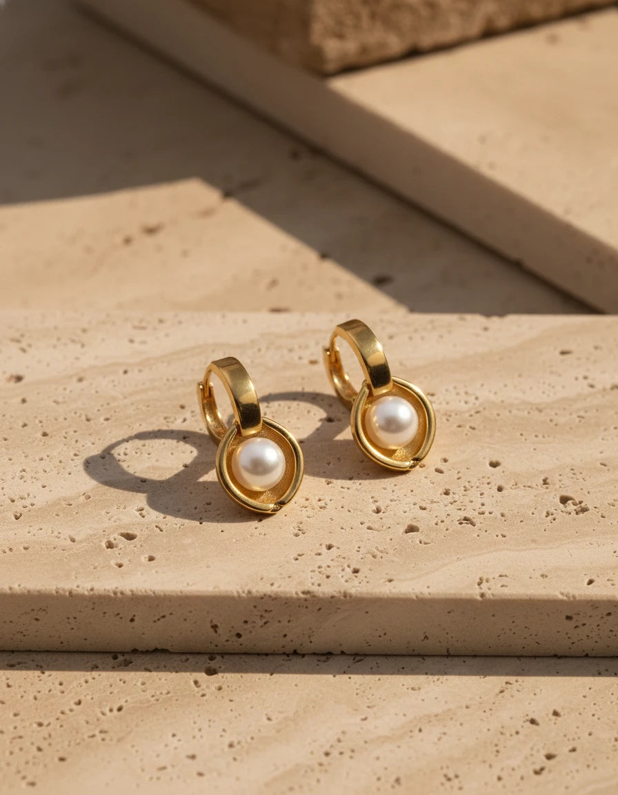 Golden Pearl Shell Drop Earrings
