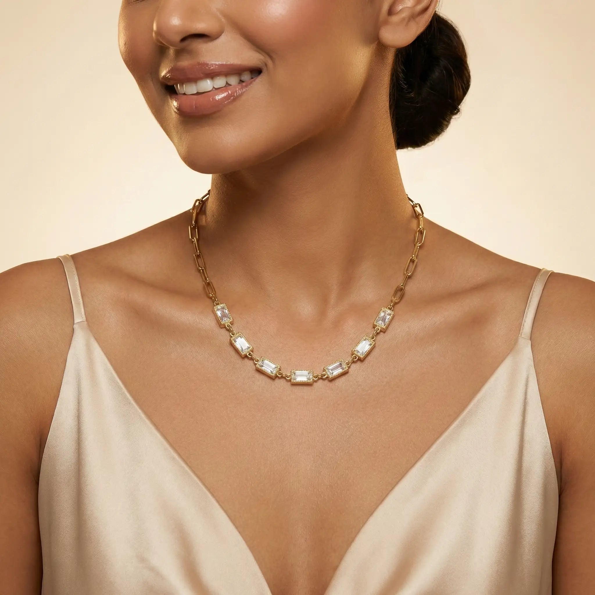 Rectangle Crystal Link Necklace