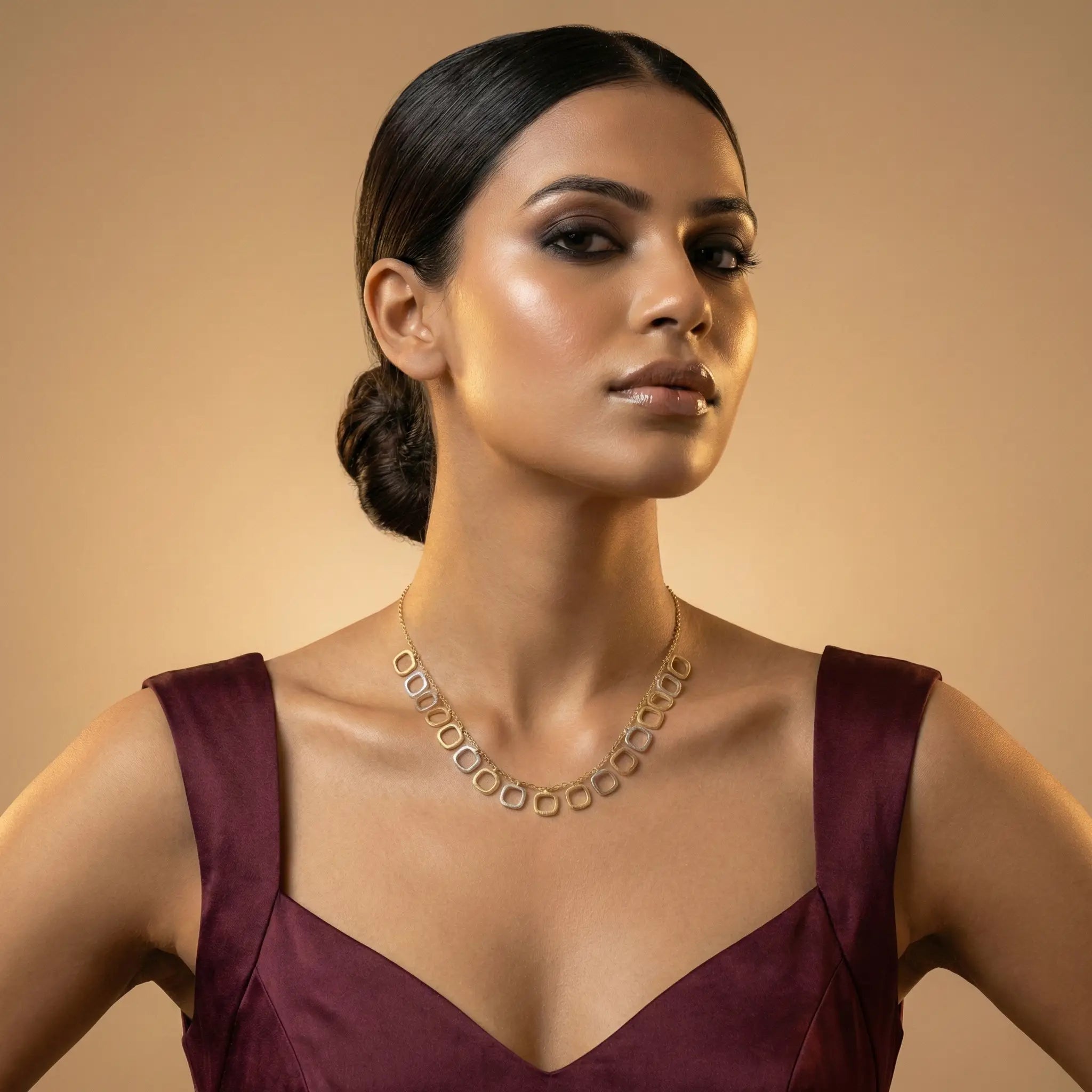 Dual Tone Rounded Square Necklace