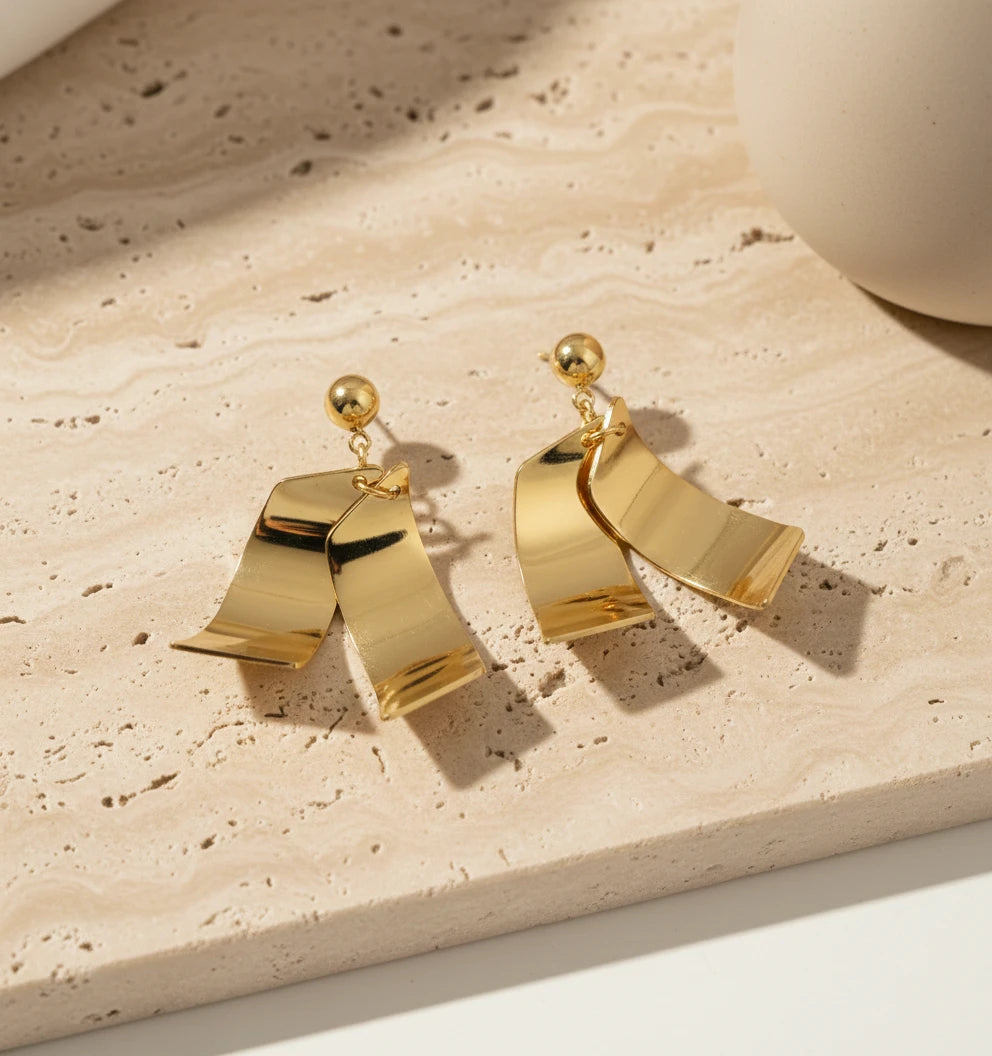 Golden Wave Drop Earrings