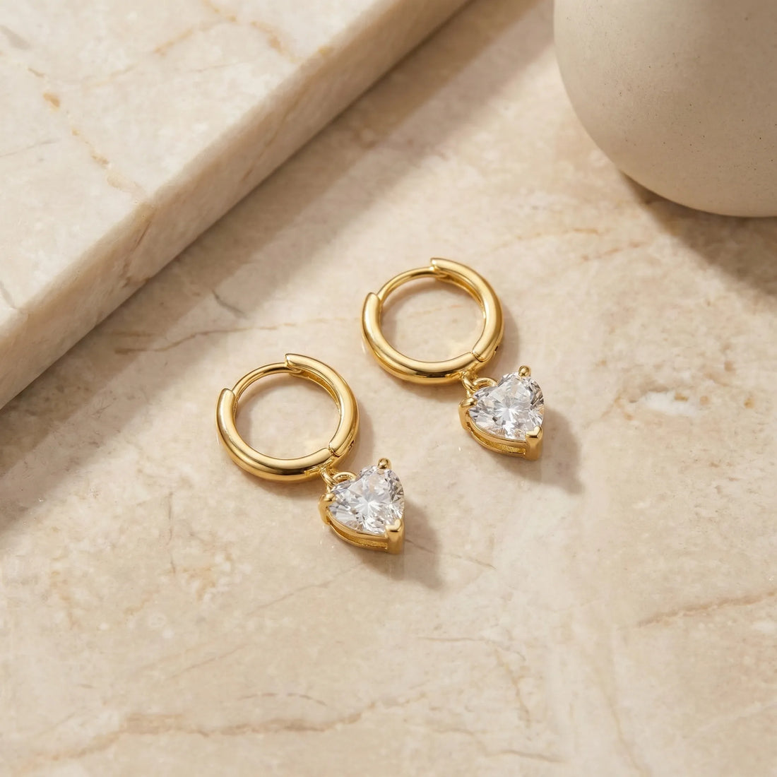 Crystal Heart Drop Hoop Earrings