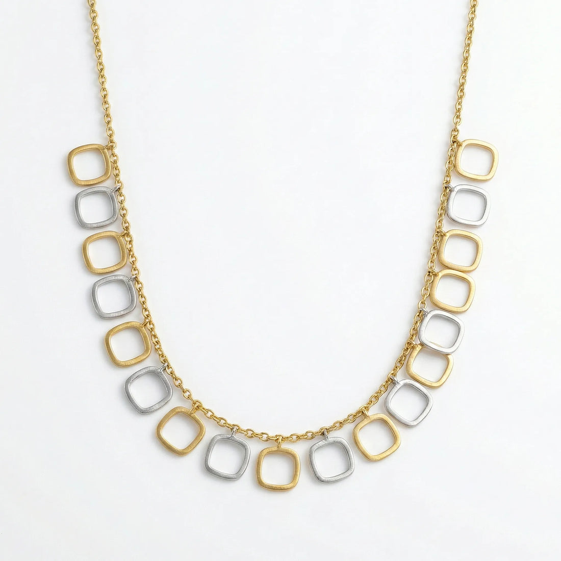 Dual Tone Rounded Square Necklace