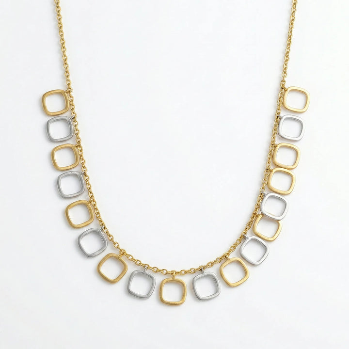Dual Tone Rounded Square Necklace