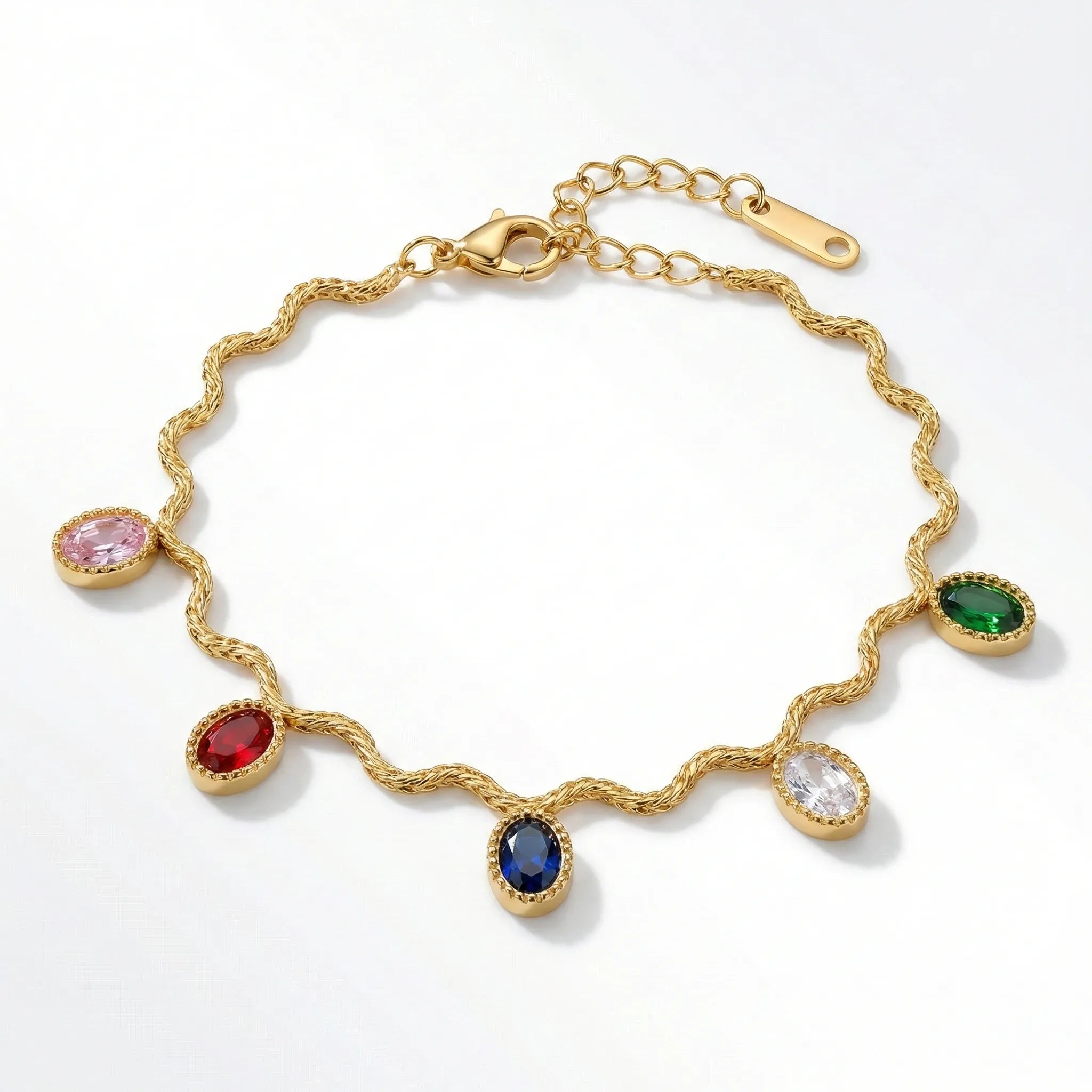 Multi-Gem Wave Chain Bracelet