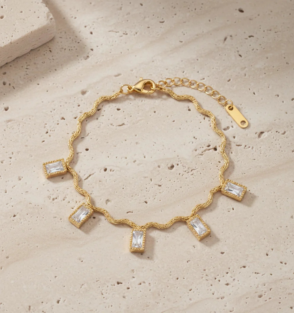 Radiant Baguette Charm Gold Bracelet