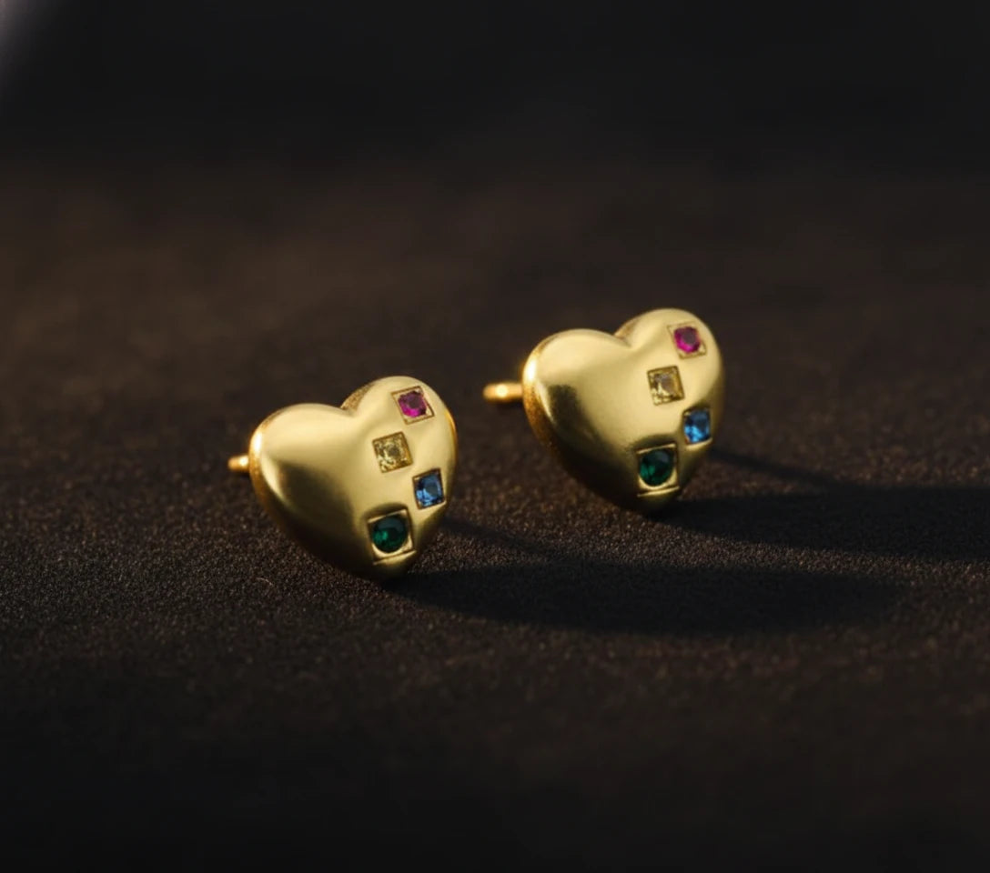 Golden Heart Multicolor Stud Earrings