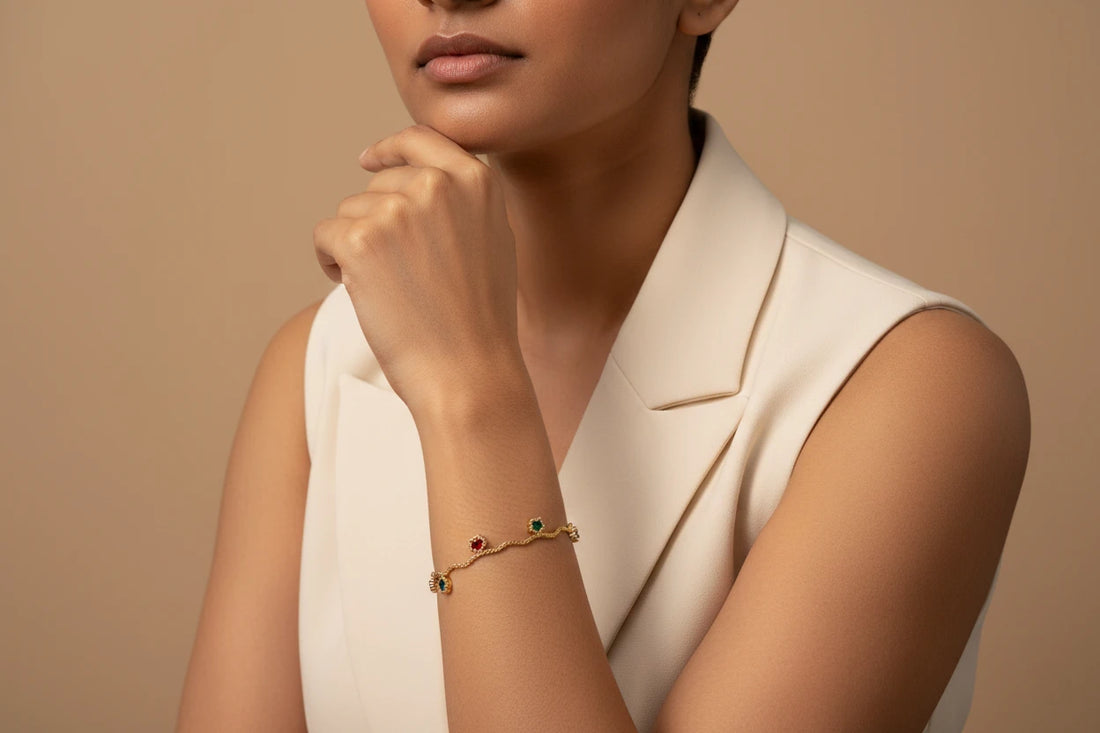 Multi-Gem Bloom Wavy Gold Bracelet