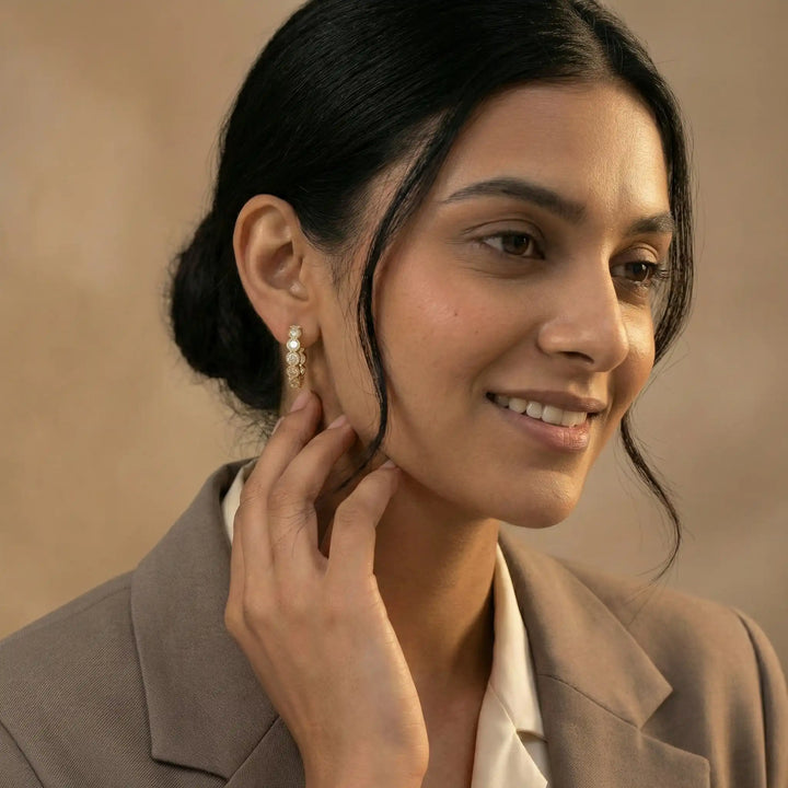 Gold Bezel Set Crystal Hoop Earrings