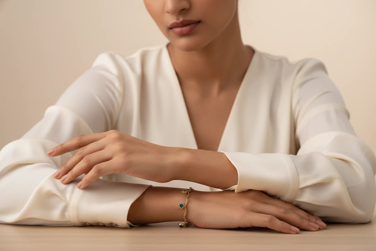 Multi-Gem Bloom Wavy Gold Bracelet