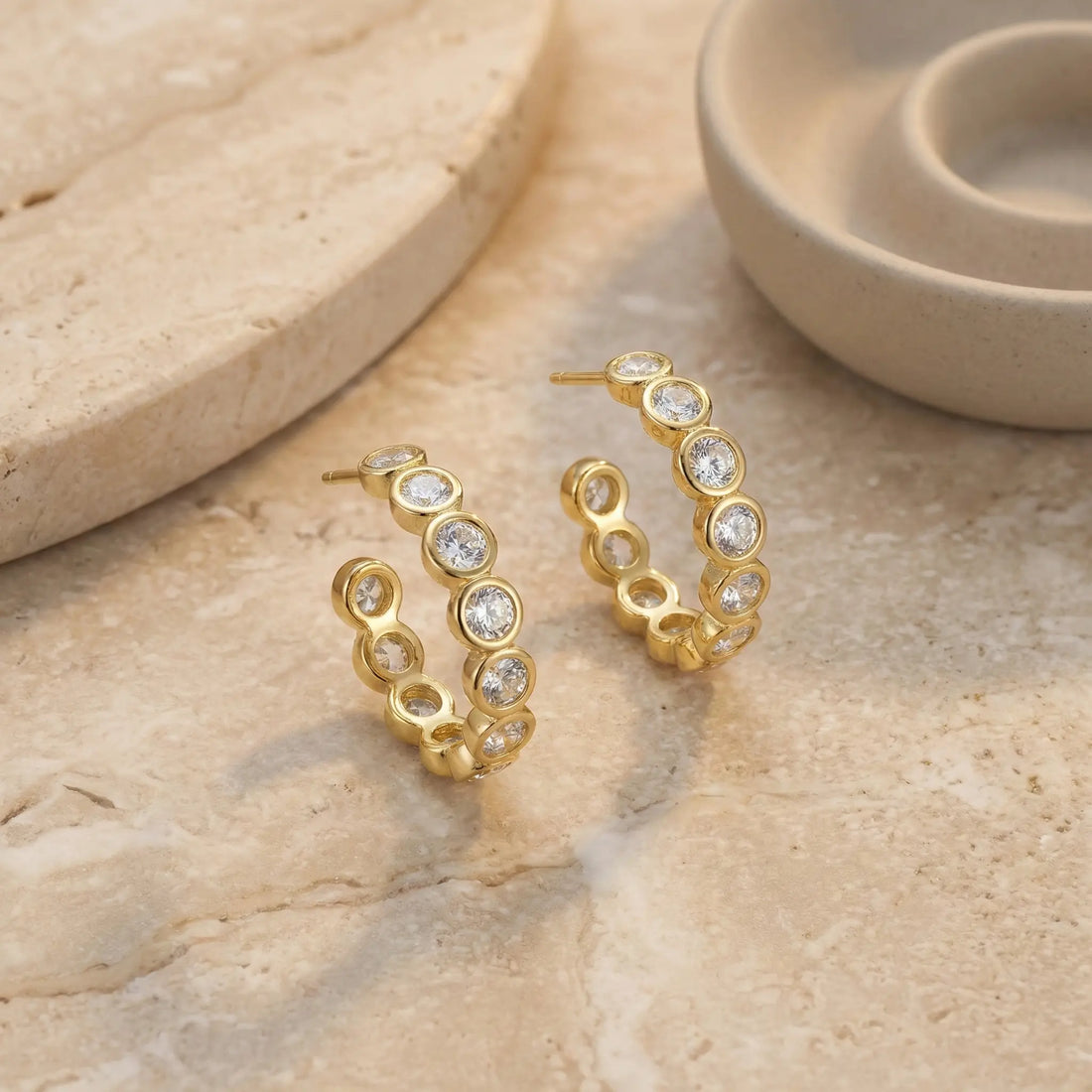 Gold Bezel Set Crystal Hoop Earrings