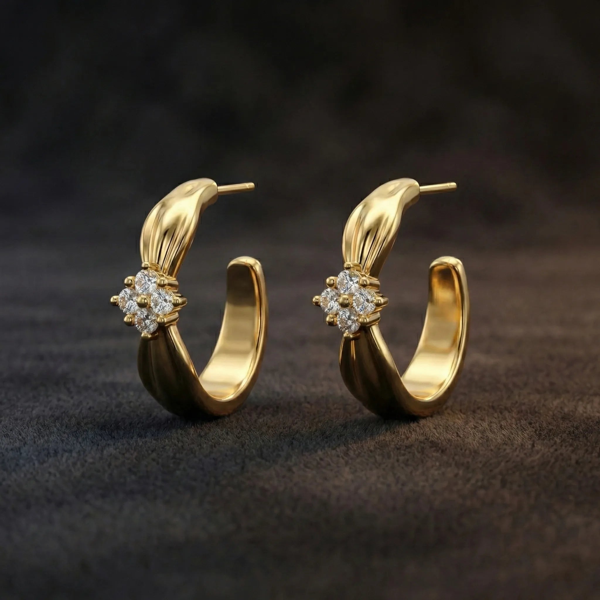 Golden Bloom Stud Hoop Earrings