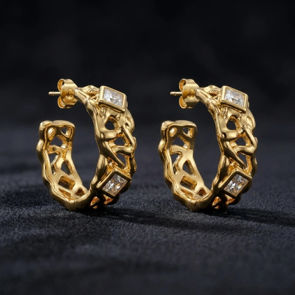 Gold Textured Statement Hoop Earrings