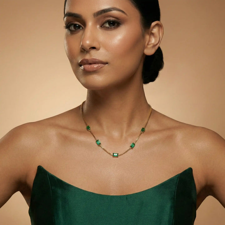 Emerald Green Baguette Necklace