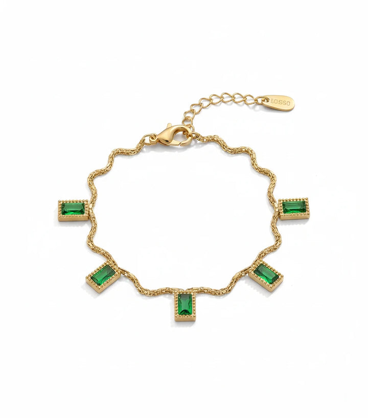 Emerald Elegance Wavy Gold Bracelet