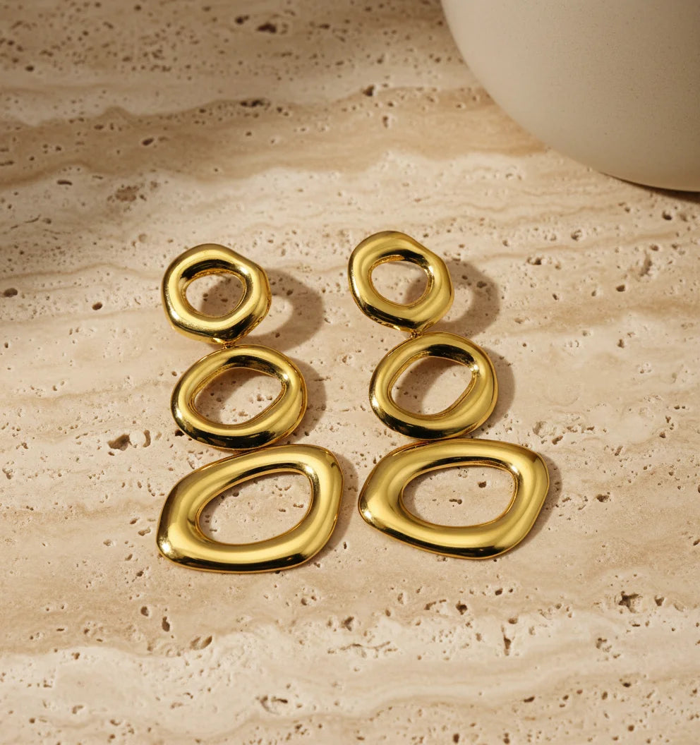 Golden Abstract Oval Drop Earrings