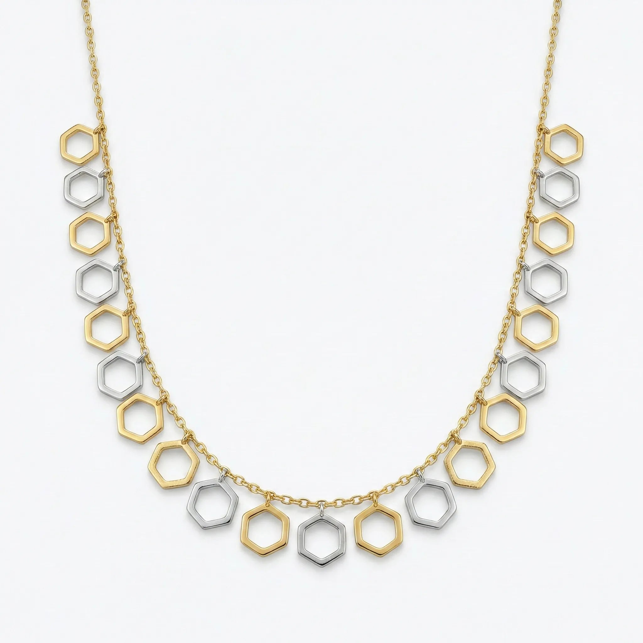Dual Tone Hexagon Charm Necklace