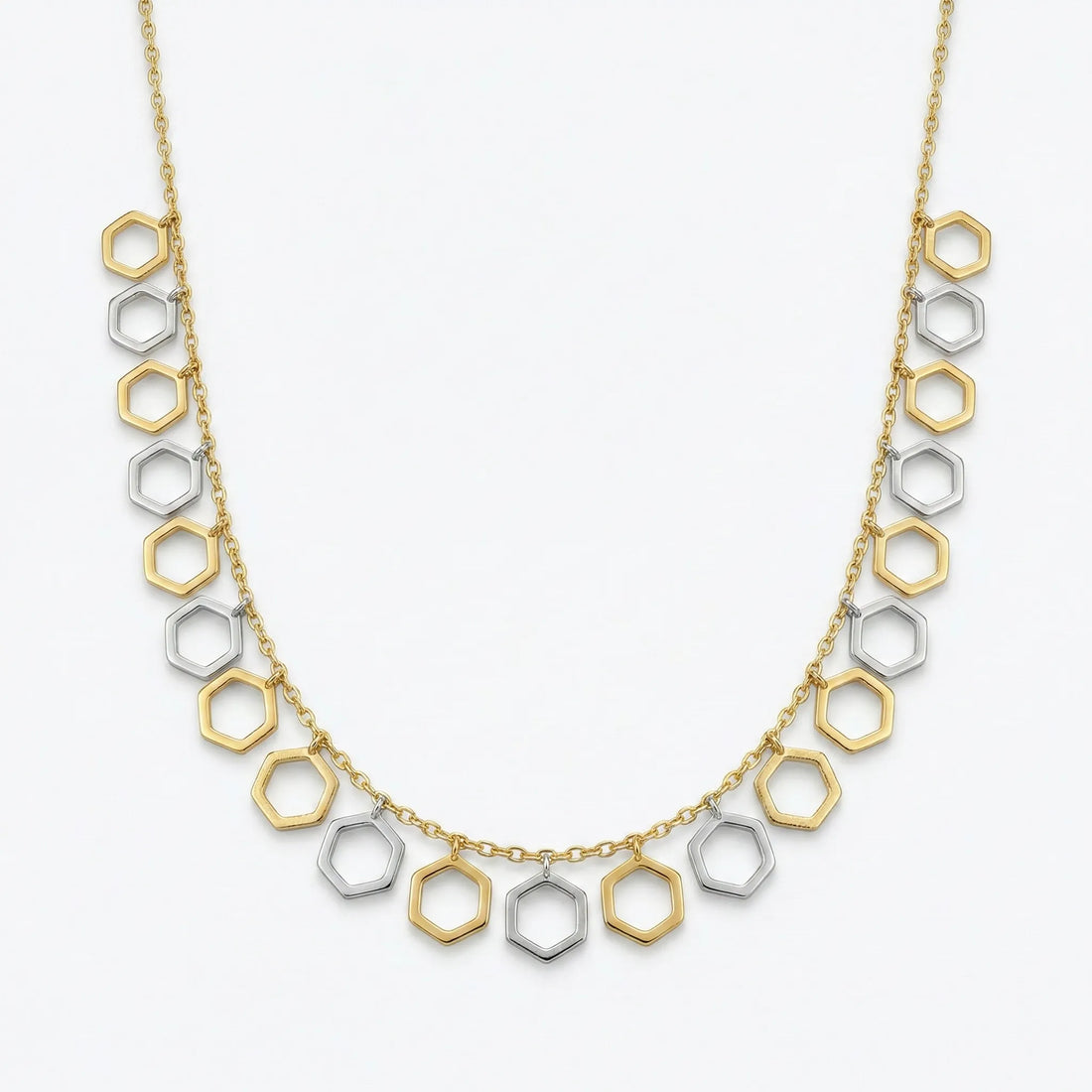 Dual Tone Hexagon Charm Necklace