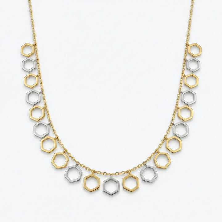 Dual Tone Hexagon Charm Necklace