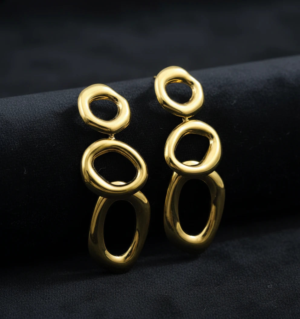 Golden Abstract Oval Drop Earrings