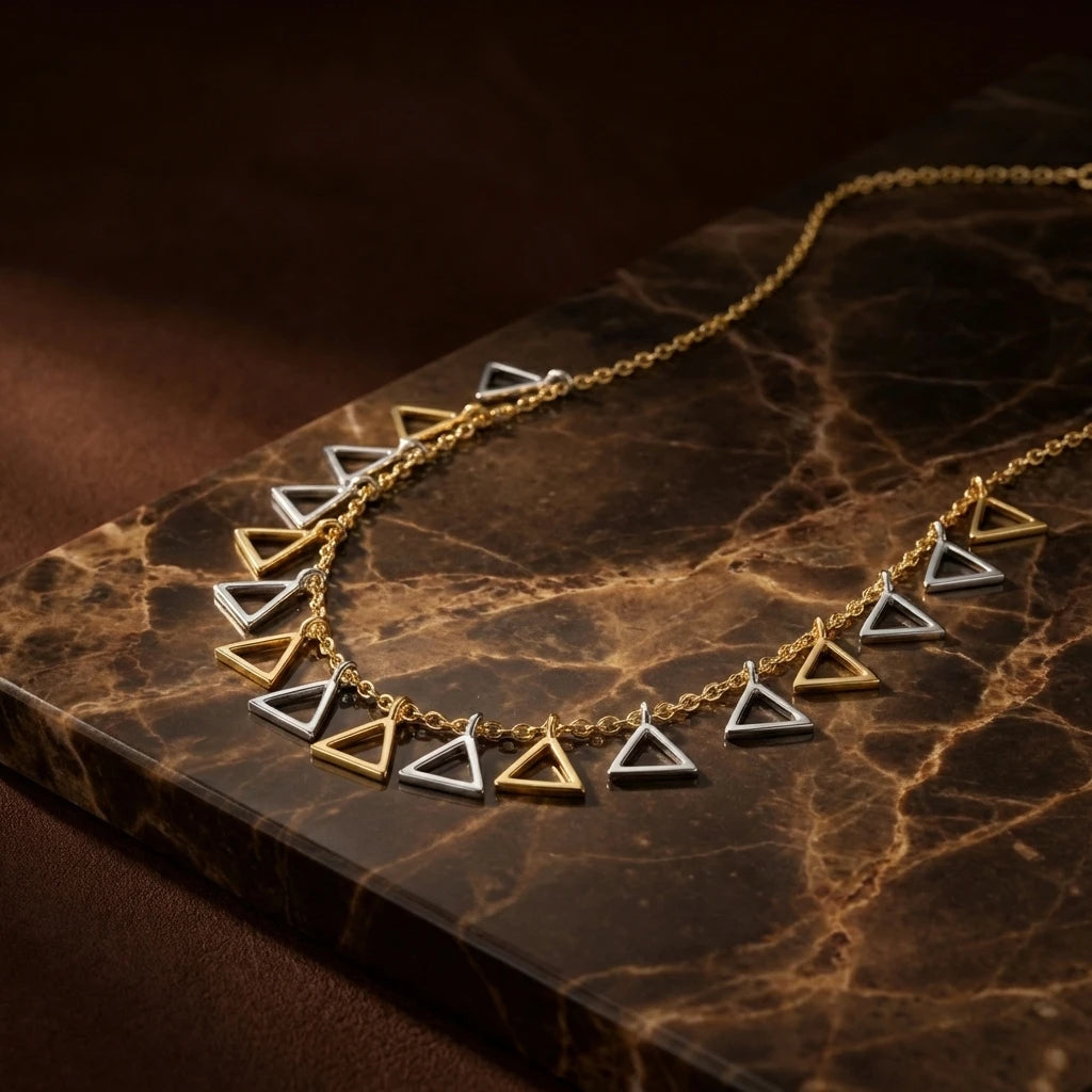Dual Tone Triangle Charm Necklace