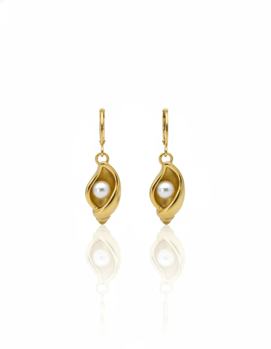 Golden Pearl Shell Drop Earrings