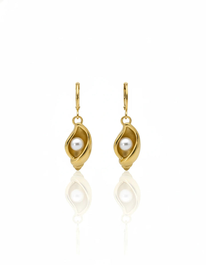 Golden Pearl Shell Drop Earrings