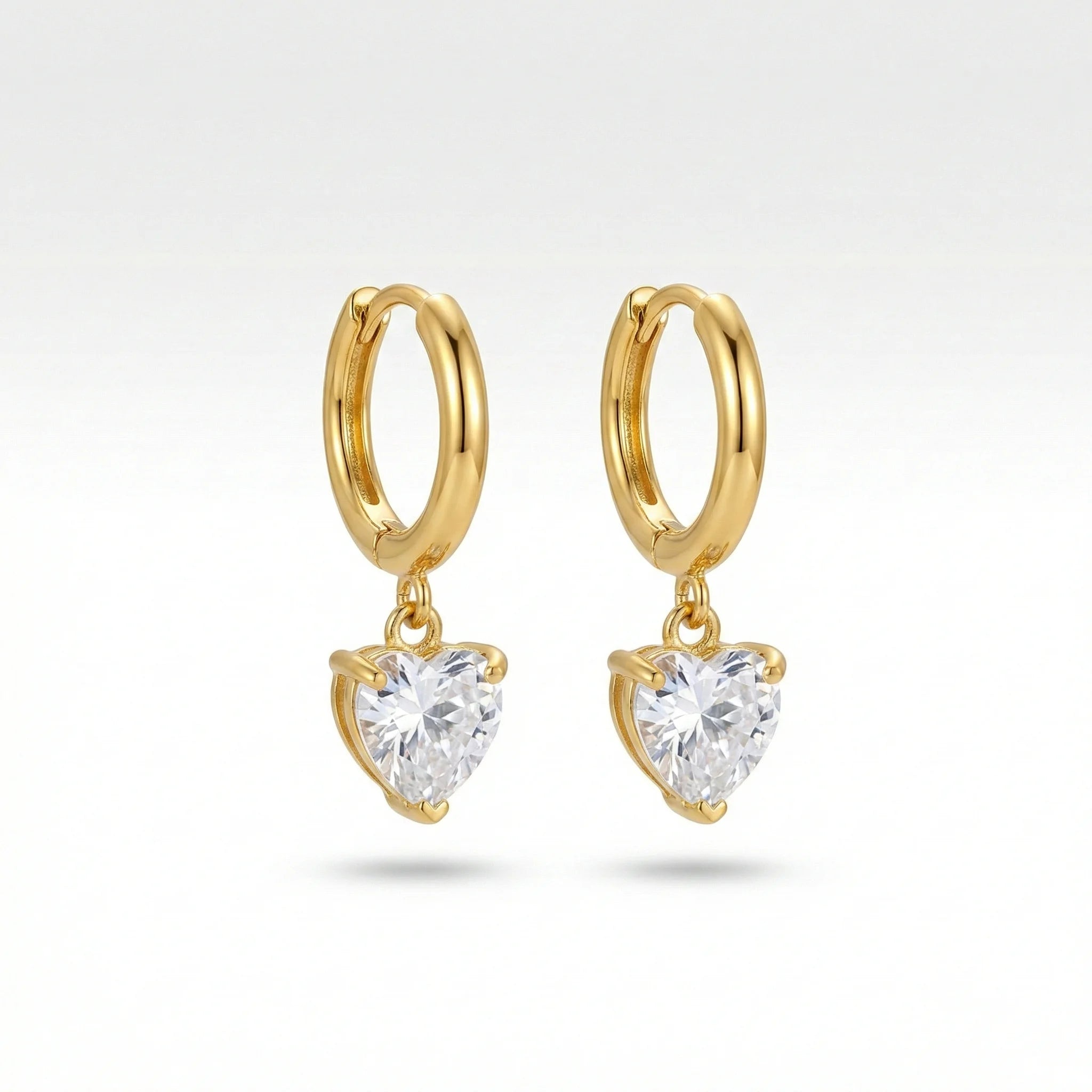 Crystal Heart Drop Hoop Earrings