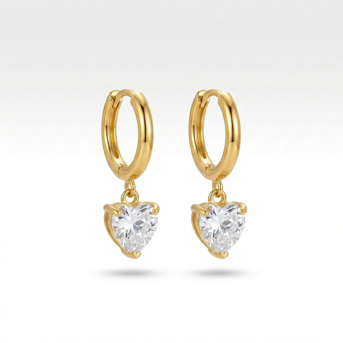 Crystal Heart Drop Hoop Earrings