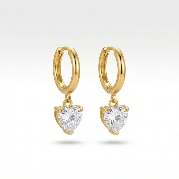 Crystal Heart Drop Hoop Earrings
