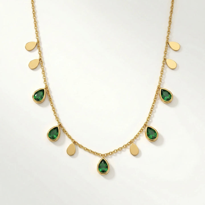 Green Teardrop Charm Necklace