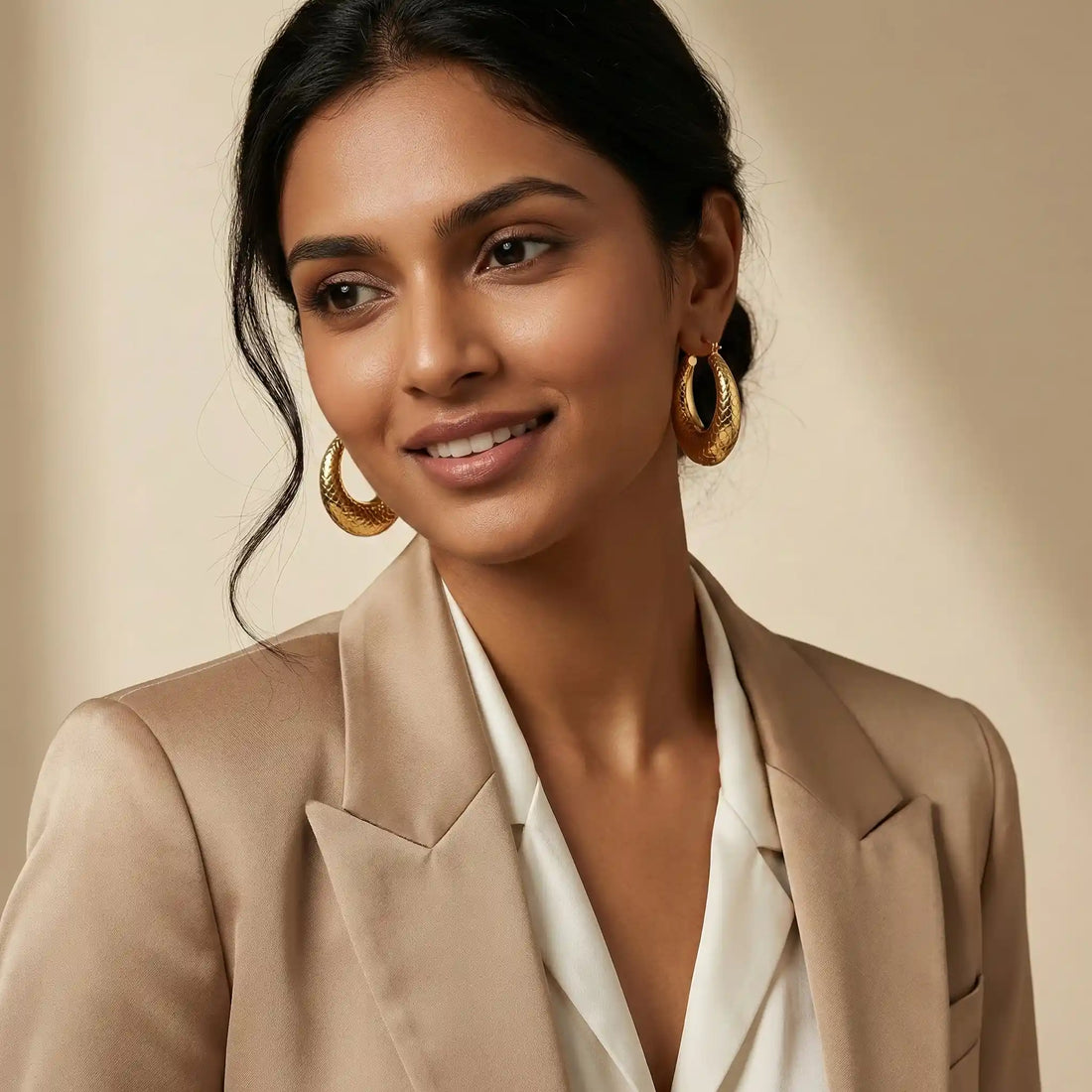 Gold Textured Statement Hoop Earrings